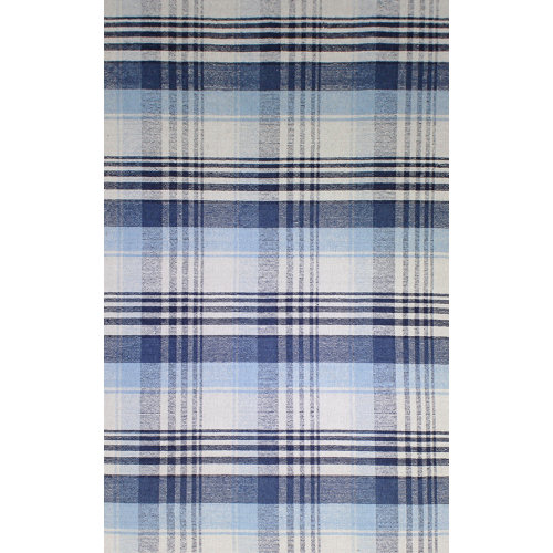 August Grove® Pickering Plaid Handwoven Wool/Cotton Beige/Blue Area Rug